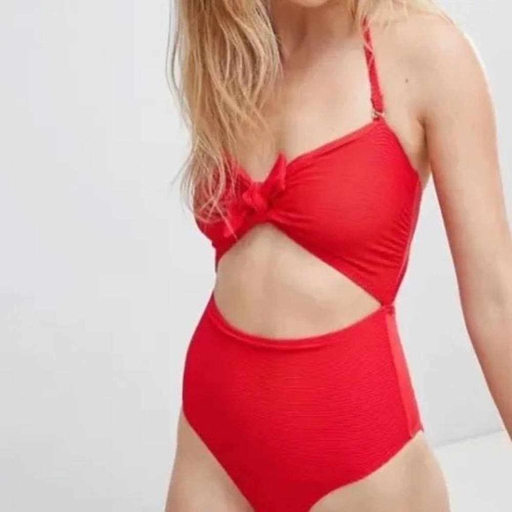 Reformation Cutout One Piece Swimsuit Women Red Front Tie Knot SIZE Small